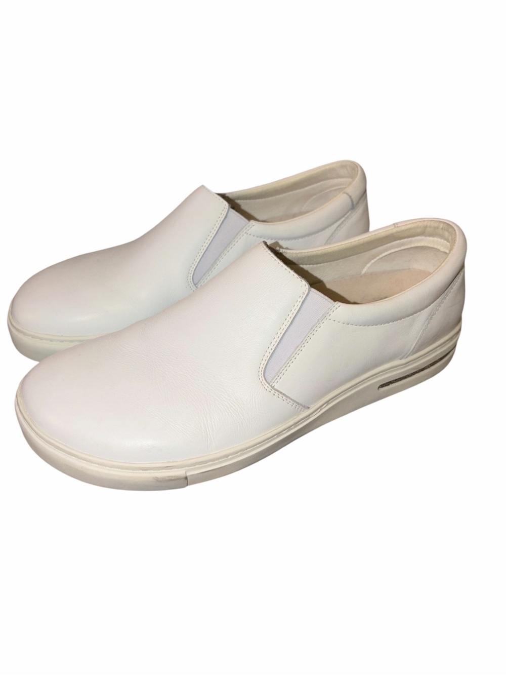 Birkenstock White Leather Slip On Sneaker Shoes EU 42 Minimalist Comfort Nurse